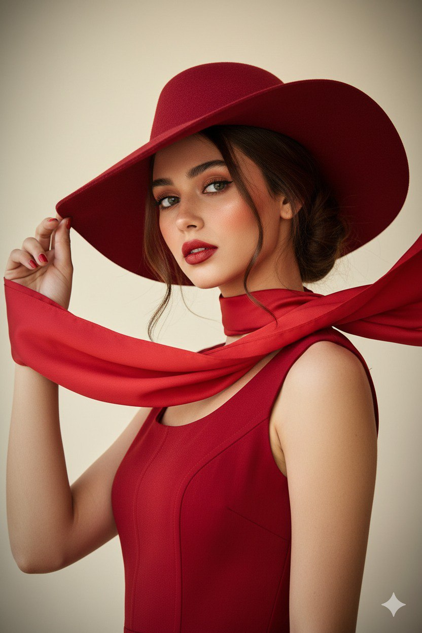 Crimson Hat Vintage Portrait
