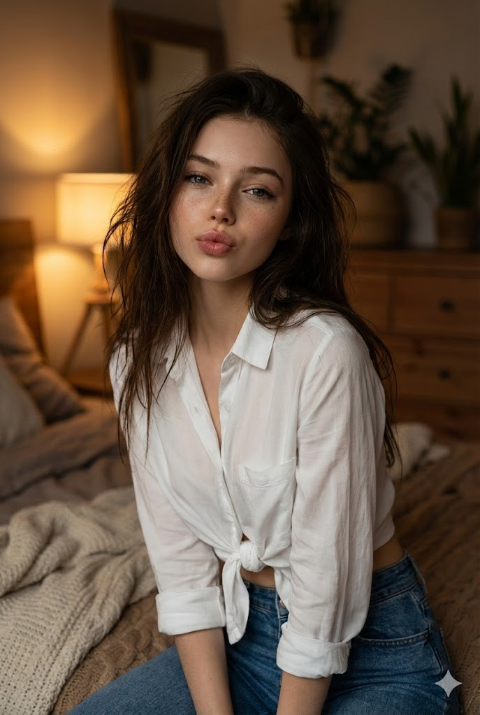 Intimate Bedroom Denim Portrait
