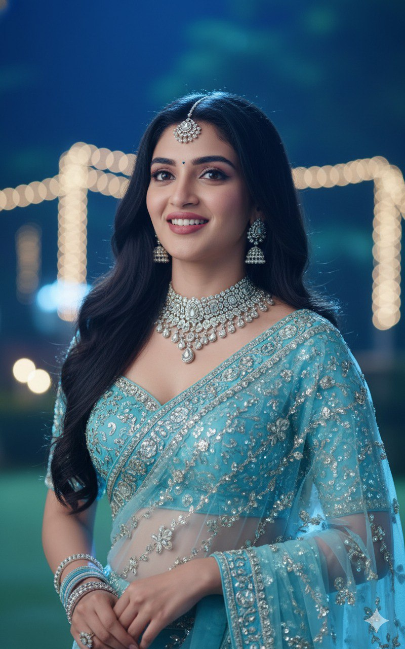 Moonlit Blue Lehenga Portrait