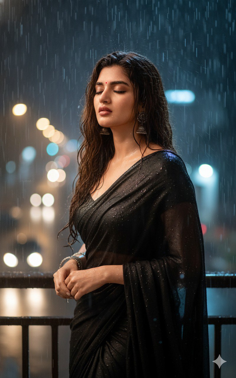 Night Rain Balcony Portrait