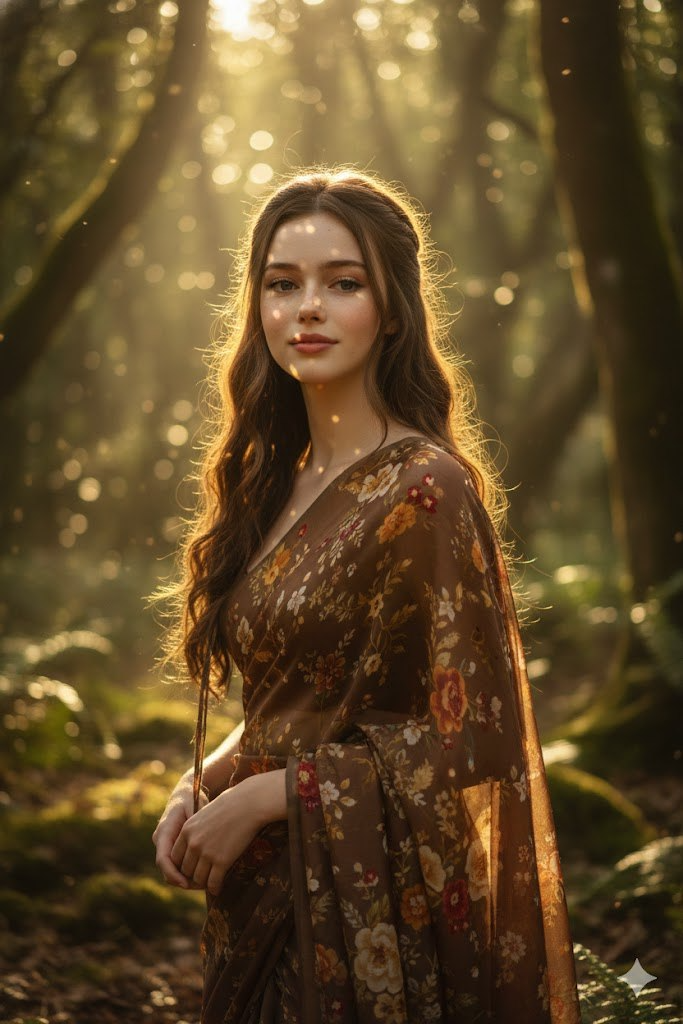 Nostalgic Forest Pathway Saree
